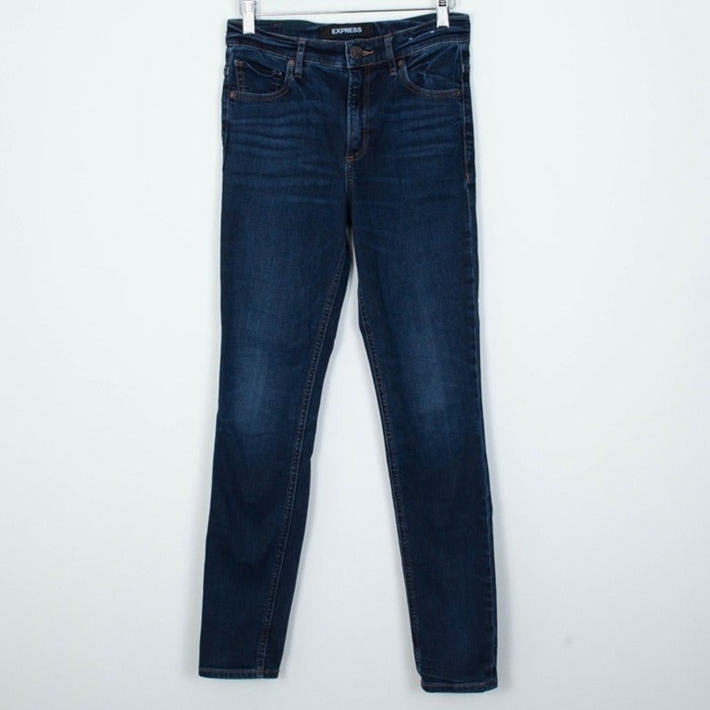 Express Womens Skinny High Rise Denim Jeans Size 0R Dark Wash Minimalist Staple